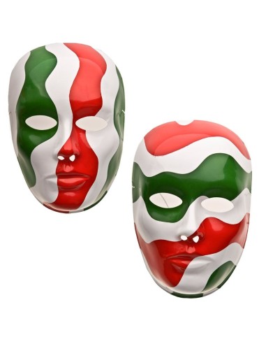 Maschera viso tricolore italiana verde bianco rosso in plastica con elastico per tifo