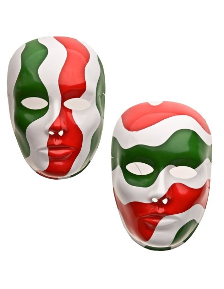 Maschera viso tricolore italiana verde bianco rosso in plastica con elastico per tifo