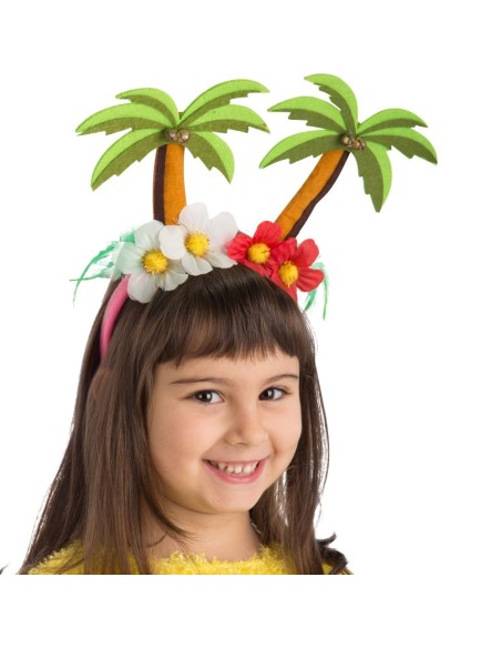 Cerchietto con palme verdi e fiori tropicali colorati per festa hawaiana