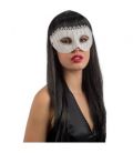 Maschera in plastica rigida bianca glitter, strass e perline