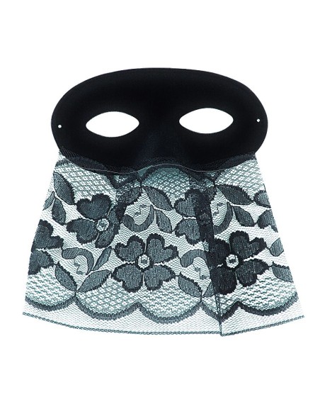 Maschera domino veneziana nera con bautta in pizzo decorativo per Carnevale