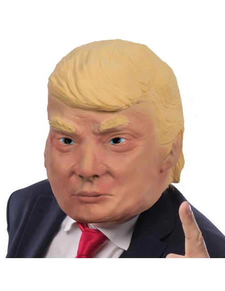Maschera Donald Trump in lattice con capelli biondi e cravatta rossa per travestimenti