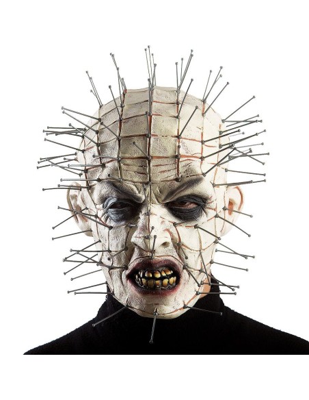 Maschera horror in lattice con spilli metallici che sporgono dal volto per travestimenti Halloween