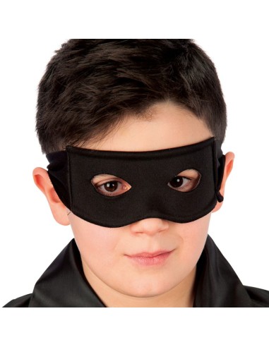 Maschera cavaliere nero in tessuto con elastico indossata da uomo per feste in maschera