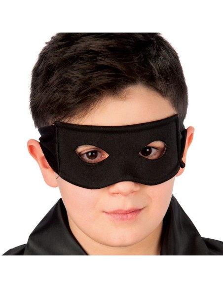 Maschera cavaliere nero in tessuto con elastico indossata da uomo per feste in maschera