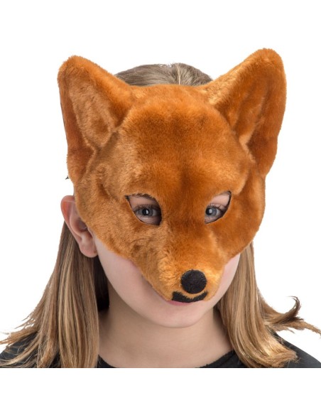 Maschera volpe arancione in peluche con orecchie e elastico per travestimenti Halloween