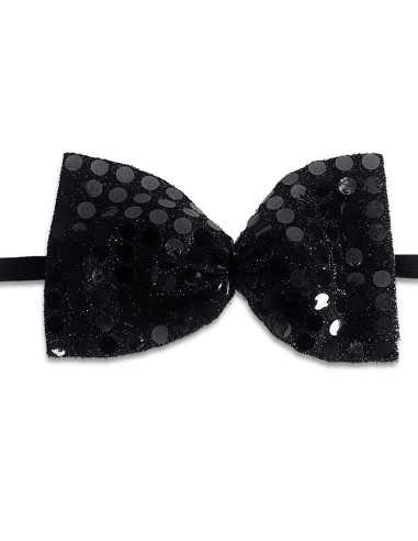 Papillon nero con paillettes brillanti e elastico per feste eleganti e costumi