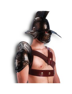 Elmo da gladiatore dorato con coprispalla e accessori per costume romano storico