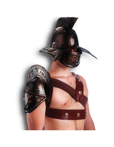 Elmo da gladiatore dorato con coprispalla e accessori per costume romano storico