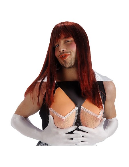 Protesi seno EVA con corsetto cameriera bianco e nero per travestimenti divertenti