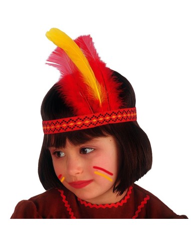 Diadema indiano con piume rosse nere gialle per costume nativo americano