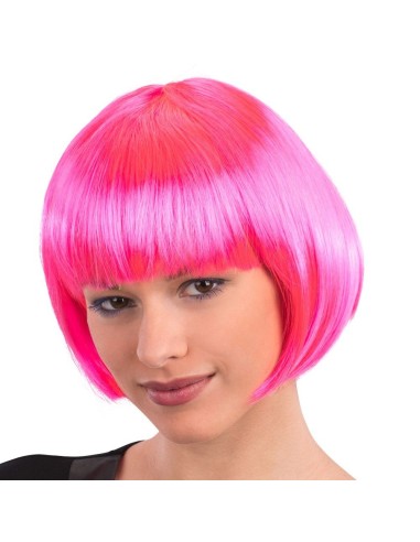 Parrucca caschetto fucsia con frangia per donna costume carnevale halloween