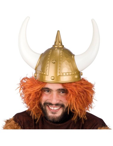 Parrucca riccia ramata rossa per costume vichingo barbaro medievale con capelli voluminosi