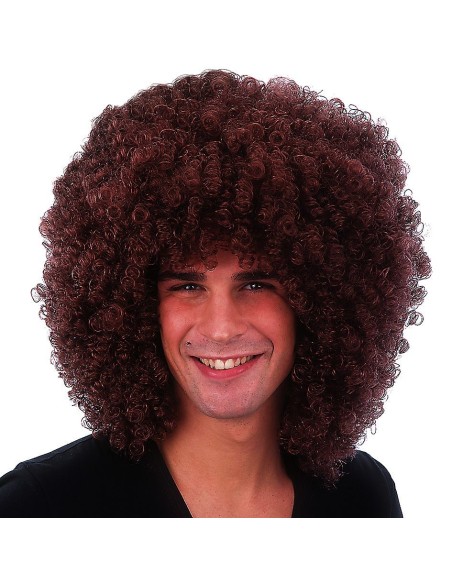 Parrucca afro super riccia castana voluminosa per costumi e travestimenti anni 70