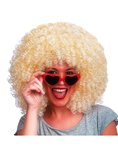 Parrucca afro bionda super riccia voluminosa con riccioli fitti per travestimenti e feste a tema