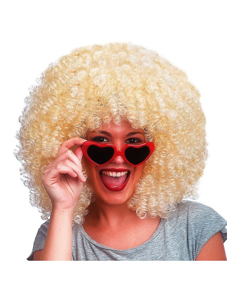 Parrucca afro bionda super riccia voluminosa con riccioli fitti per travestimenti e feste a tema