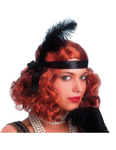 Parrucca bob rame con fascia nera e piuma stile anni Venti flapper girl Charleston vintage