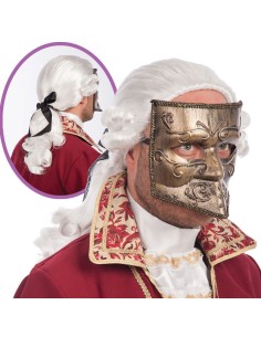 Parrucca cavaliere bianca con riccioli e codino per costumi settecenteschi storici