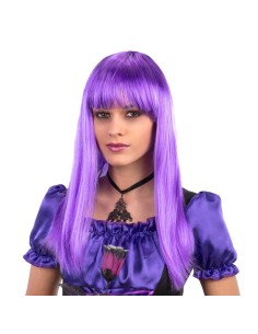 Parrucca donna lunga liscia viola con frangia dritta per costumi e travestimenti