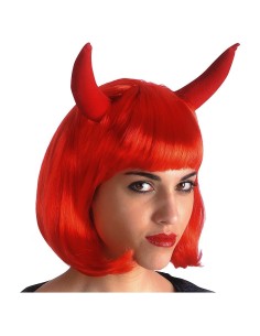Parrucca pin up rossa con corna diaboliche stile bob anni 50 per costume Halloween donna