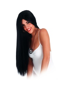 Parrucca nera lunghissima 75cm per costumi Halloween e travestimenti