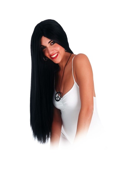 Parrucca nera lunghissima 75cm per costumi Halloween e travestimenti