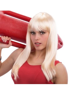 Parrucca bionda lunga liscia con frangia per travestimenti e feste a tema glamour