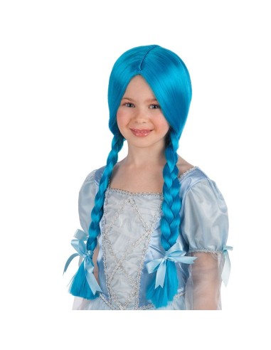 Parrucca azzurra bambina con lunghe trecce stile Elsa Frozen costume principessa ghiaccio