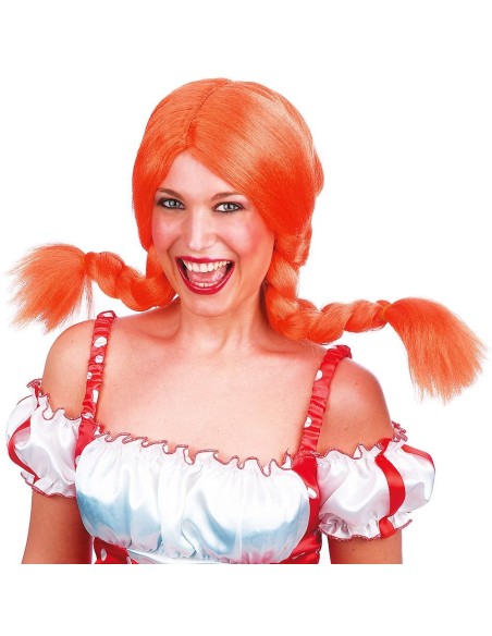 Parrucca rossa Pippi Calzelunghe con trecce all'insù per travestimenti bambina