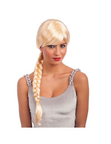 Parrucca bionda donna con lunga treccia e frangetta per costumi e travestimenti