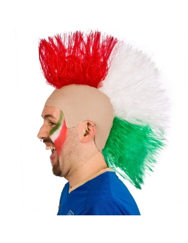 Parrucca cresta punk verde bianco rosso tricolore italiana per tifo sportivo