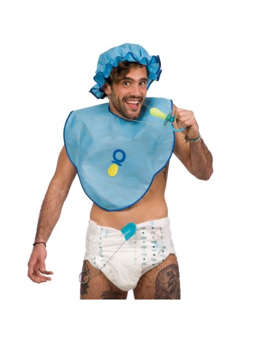 Set costume bebè azzurro con bavaglino e cuffia per travestimenti divertenti