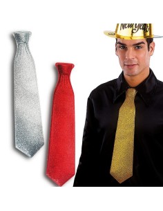 Cravattone glitterato plastica argento rosso oro per costumi Carnevale uomo