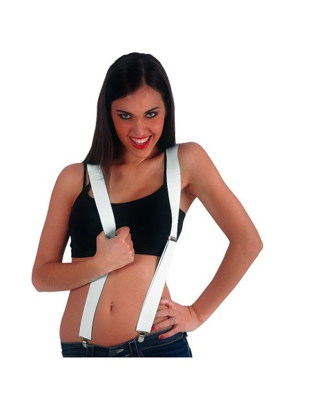 Bretelle bianche regolabili con clip metalliche accessorio costume carnevale festa vintage