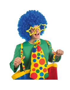 Bretelle da clown gialle con pois colorati per costume carnevale pagliaccio accessorio travestimento