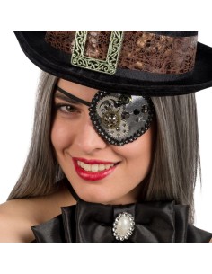 Benda pirata steampunk nera con ingranaggi metallici e decorazioni vintage per costume