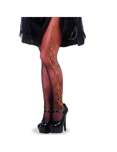 Collant neri con stampa fiamme rosse decorative per costume Halloween diavola