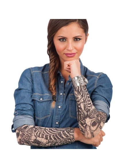Maniche tattoo con stampa scheletro horror per travestimenti Halloween e feste a tema