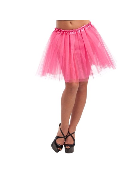 Tutù fucsia fluo in tulle per donna, lunghezza 38 cm, perfetto per feste a tema anni 80