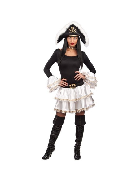 Set costume piratessa con gonna corta bianca e polsini per feste a tema e Halloween
