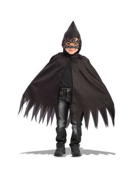 Costume ragnetto nero con mantello cappuccio lungo e maschera per feste Halloween bambino