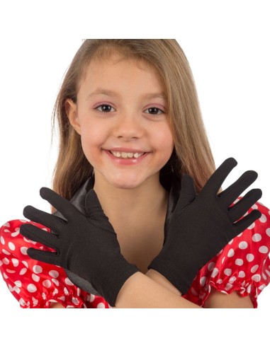 Guanti neri per bambino in tessuto con cavallotto per costumi e travestimenti Halloween