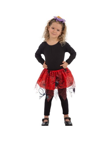 Tutù rosso con ragnatele nere per bambina costume Halloween strega vampirella