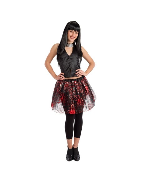 Tutù nero con ragnatele rosse decorative per costume Halloween lunghezza 40 cm taglia unica