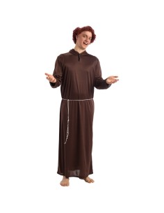 Costume da frate marrone con tunica, cappuccio e cordone per feste a tema medievale