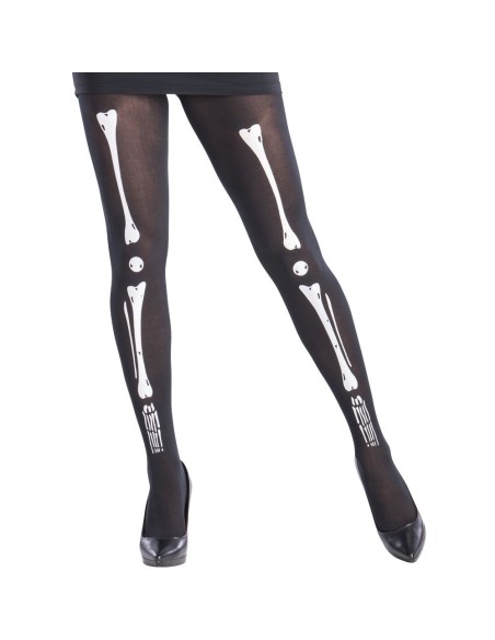 Collant neri con stampa ossa bianche scheletro per costume Halloween horror donna