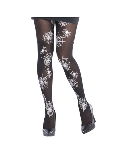 Collant neri con motivo ragnatele bianche per costumi Halloween e feste horror dark gotico