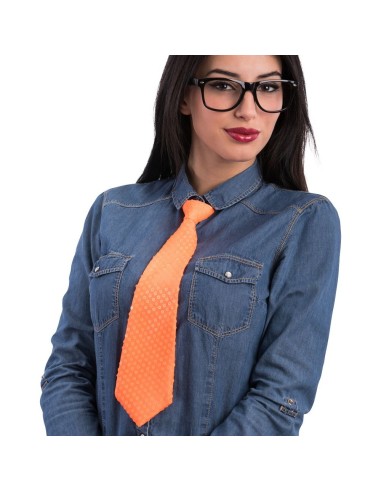 Cravatta arancione fluo in raso con paillettes elastica per costumi e feste a tema