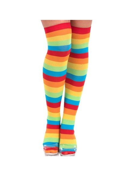 Calze lunghe a righe colorate arcobaleno multicolore per costumi carnevale halloween