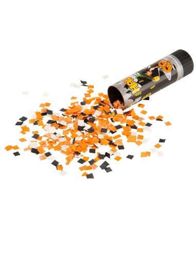 Party popper Halloween con coriandoli arancioni e neri che fuoriescono dal tubo a molla da 15 cm